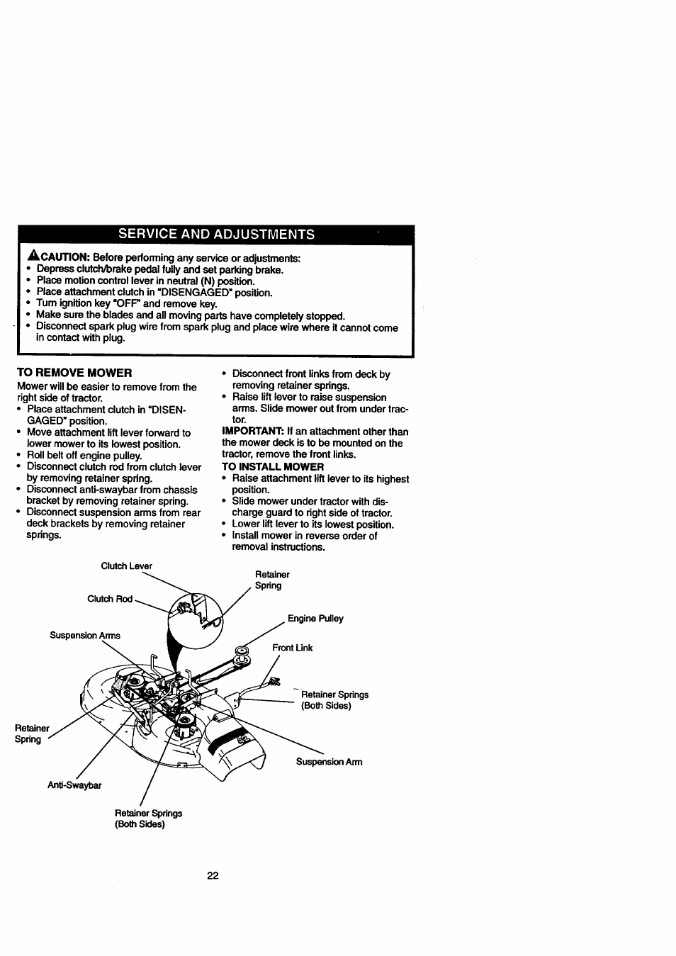 Service and adjustments | Craftsman 917.271110 User Manual | Page 22 / 60