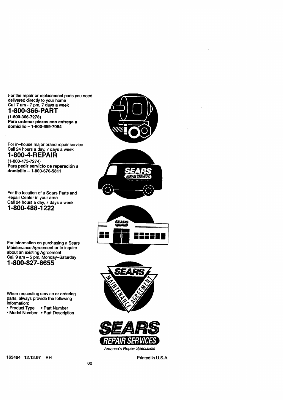 Repair services, 800-4-repair | Craftsman 917.271110 User Manual | Page 60 / 60