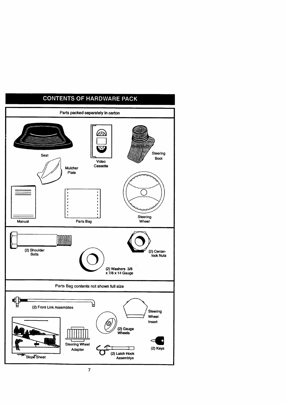 Contents of hardware pack | Craftsman 917.271110 User Manual | Page 7 / 60