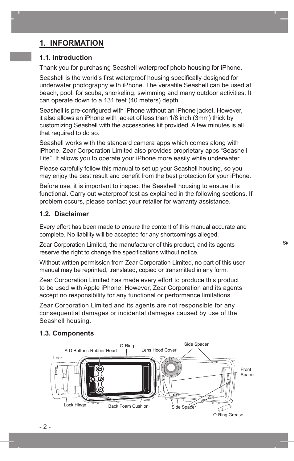 Information, Introduction, Disclaimer | Components | SeaShell SS-i5 User Manual User Manual | Page 3 / 10