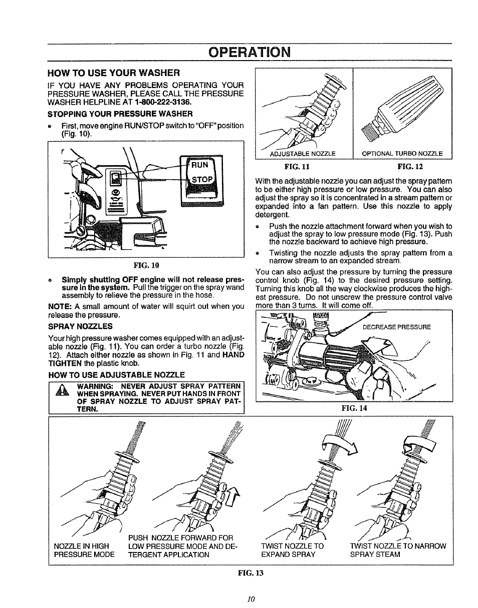How to use your washer, Operation, Fig. 10 | Fig. 14 | Craftsman 580.751781 User Manual | Page 10 / 28