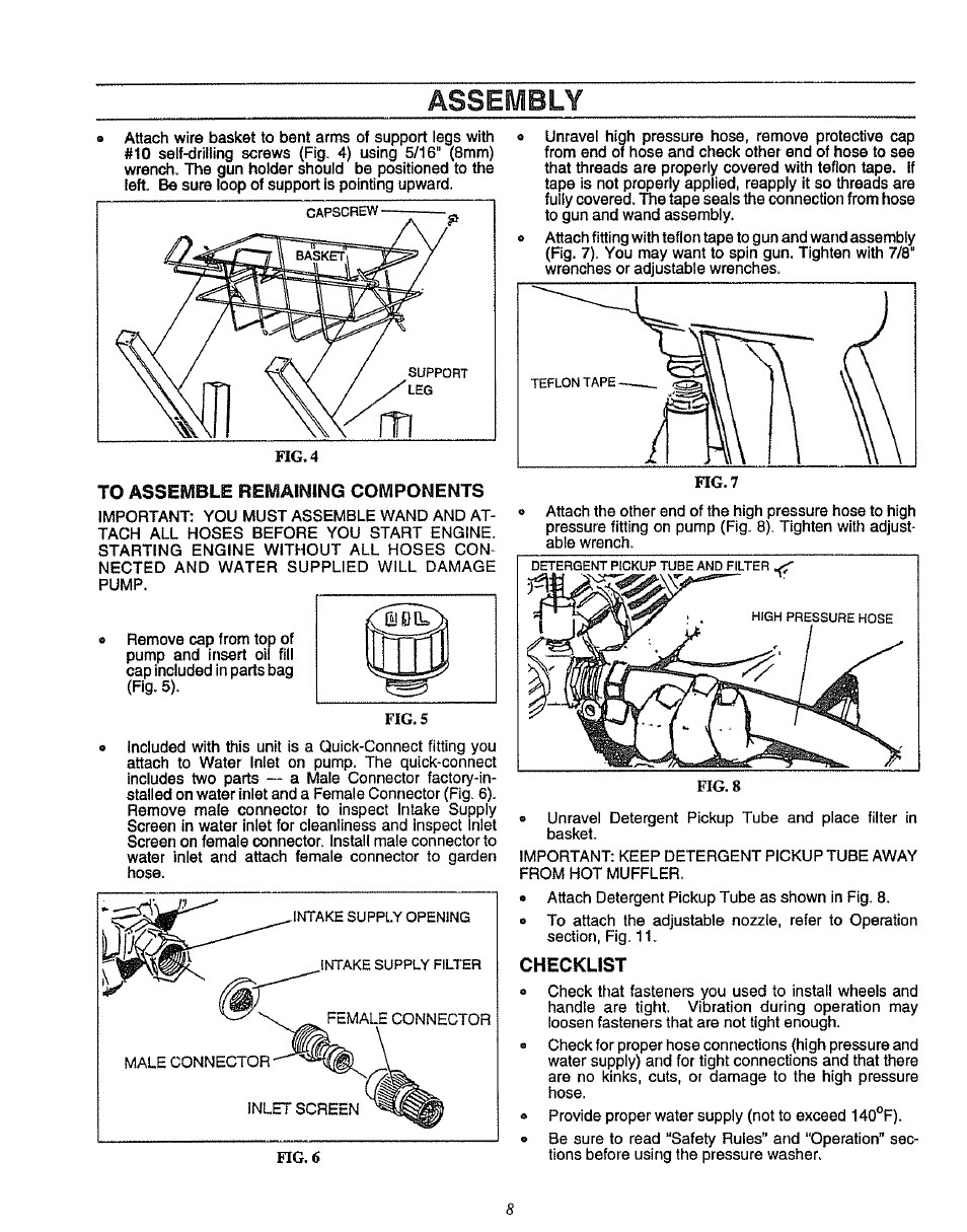 Assembly, To assemble remaining components, Checklist | Craftsman 580.751781 User Manual | Page 8 / 28