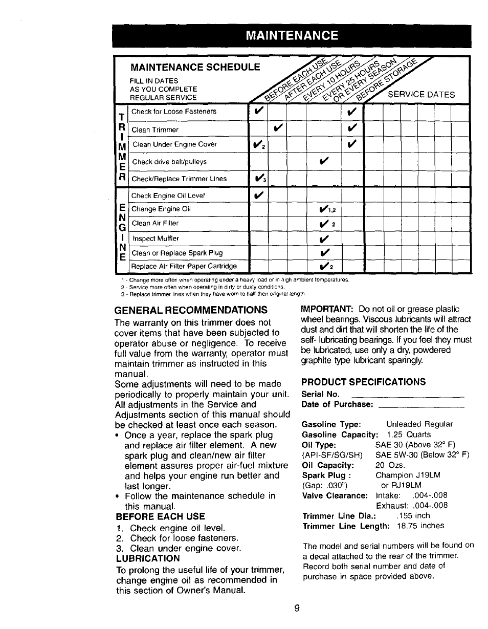 Maintenance, General recommendations | Craftsman 917.773420 User Manual | Page 9 / 26