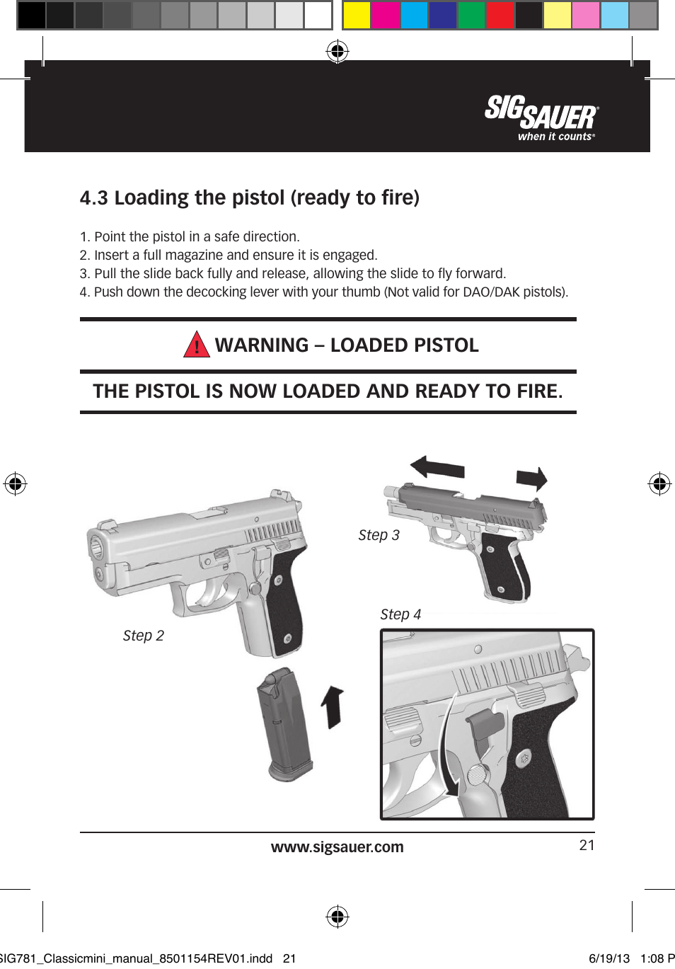 3 loading the pistol (ready to fire) | SIG SAUER P229 User Manual | Page 21 / 88