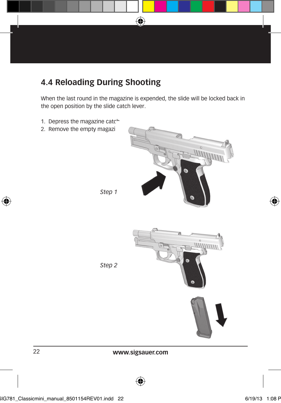 4 reloading during shooting | SIG SAUER P229 User Manual | Page 22 / 88