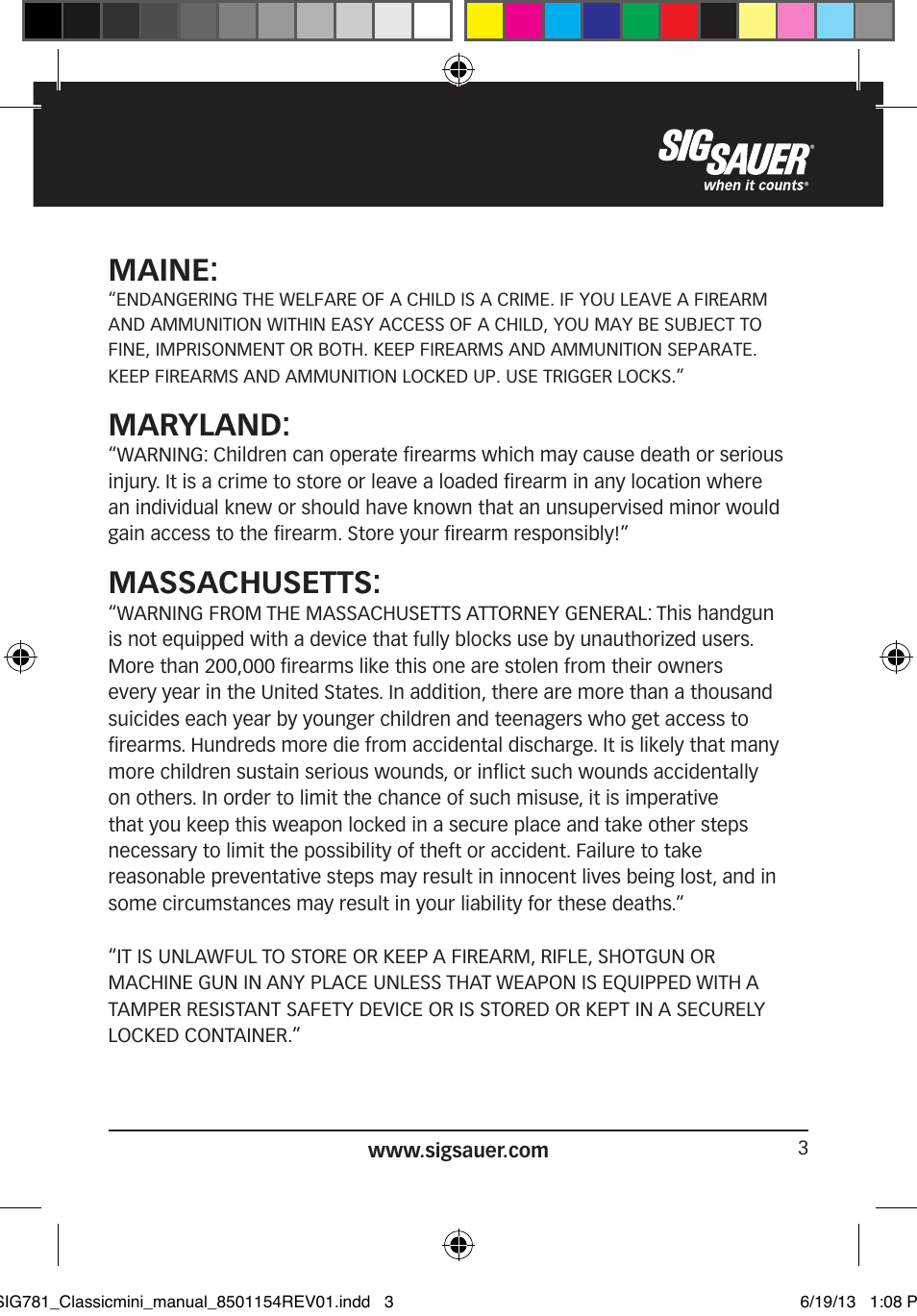 Maine, Maryland, Massachusetts | SIG SAUER P229 User Manual | Page 3 / 88