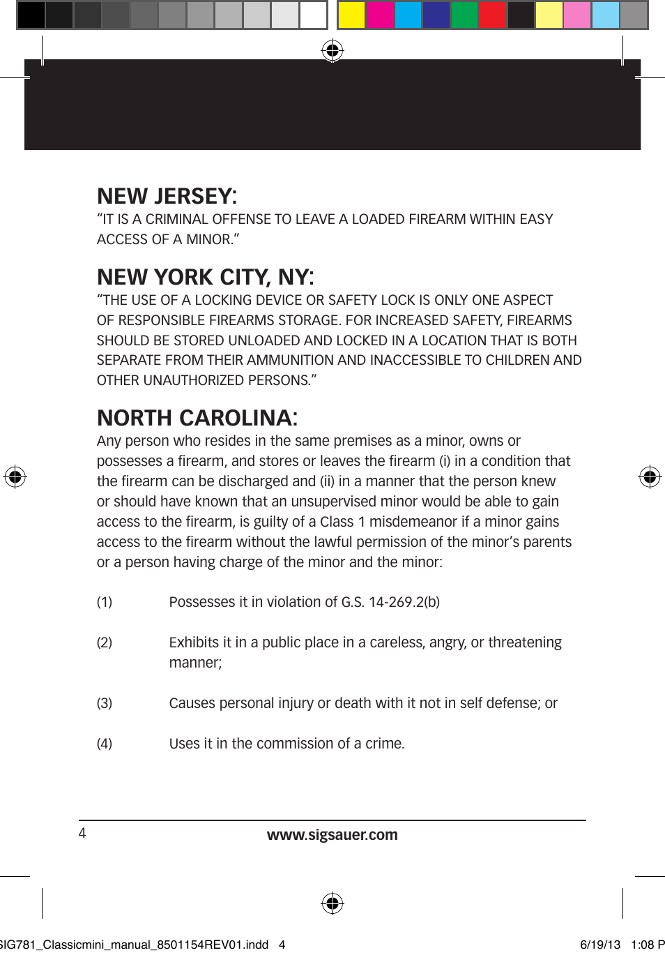 New jersey, New york city, ny, North carolina | SIG SAUER P229 User Manual | Page 4 / 88
