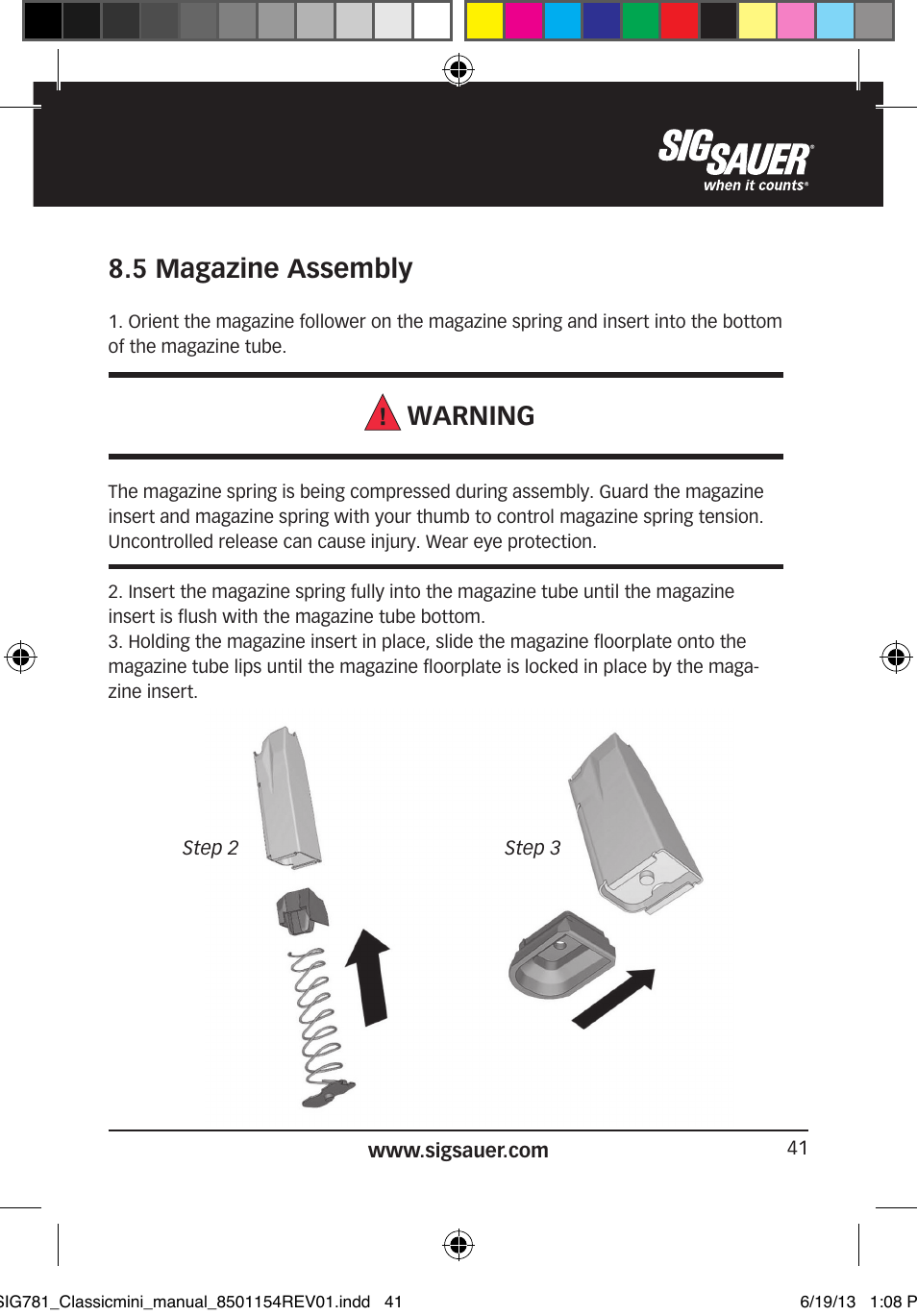 5 magazine assembly, Warning | SIG SAUER P229 User Manual | Page 41 / 88