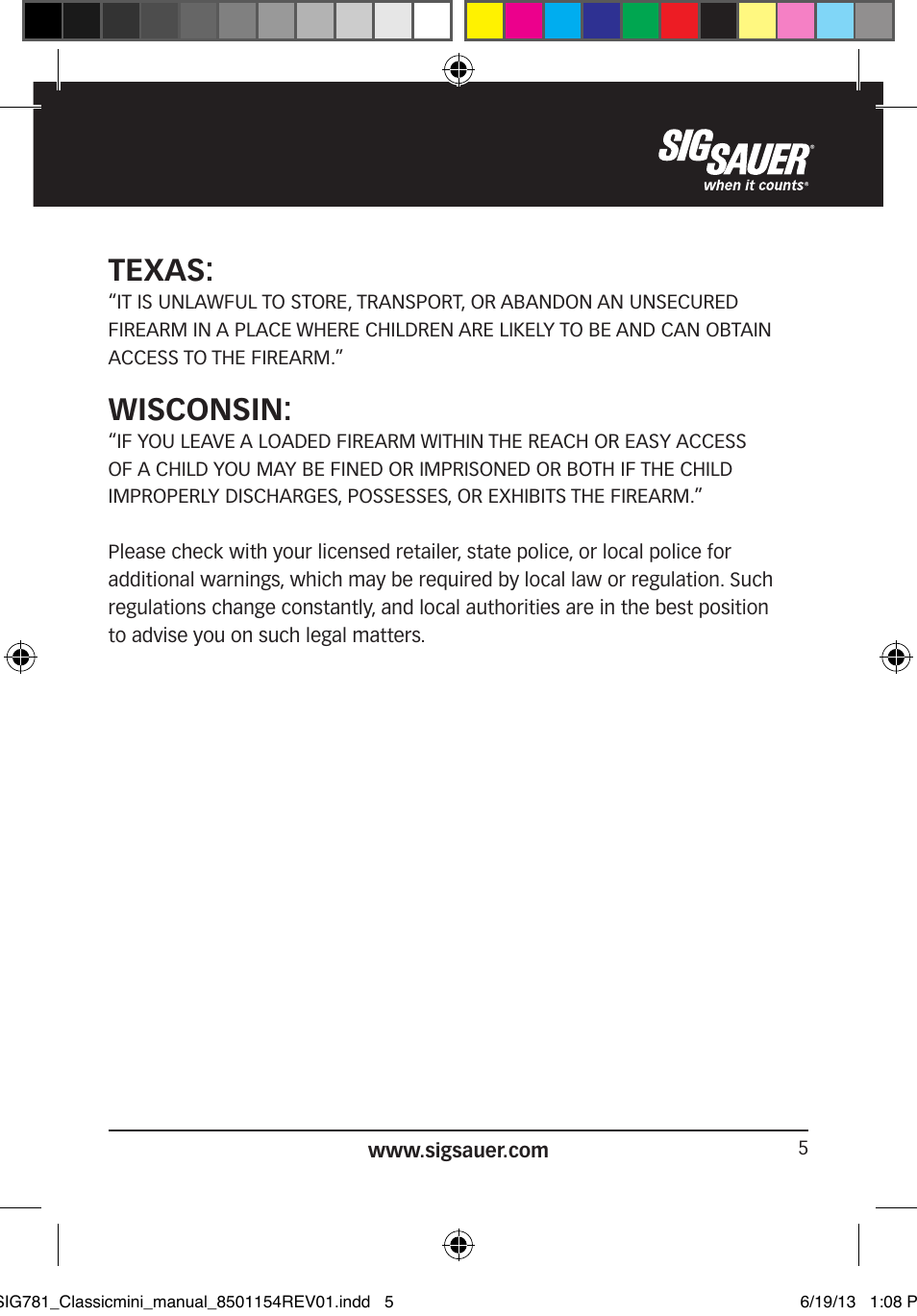 Texas, Wisconsin | SIG SAUER P229 User Manual | Page 5 / 88