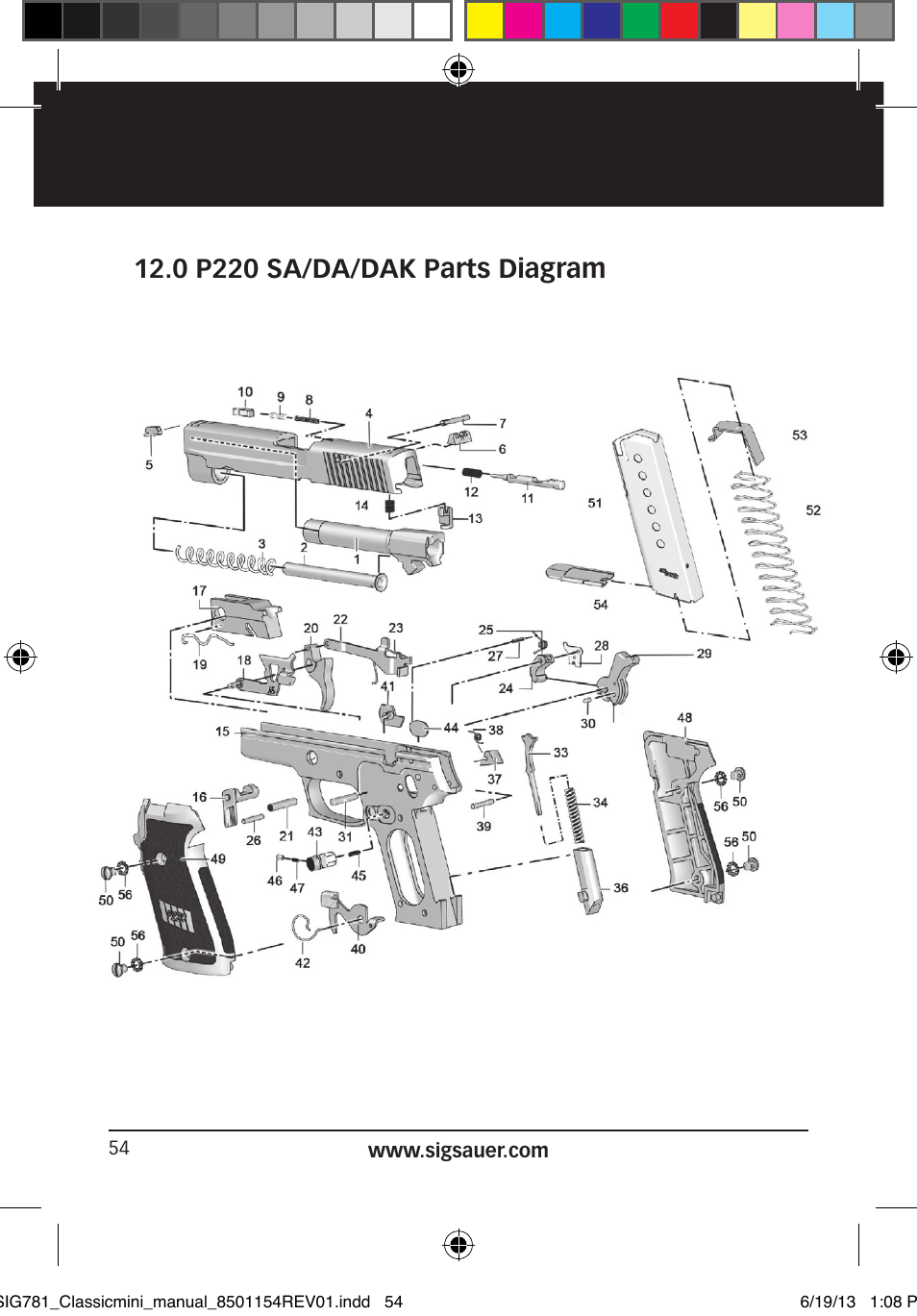 0 p220 sa/da/dak parts diagram | SIG SAUER P229 User Manual | Page 54 / 88