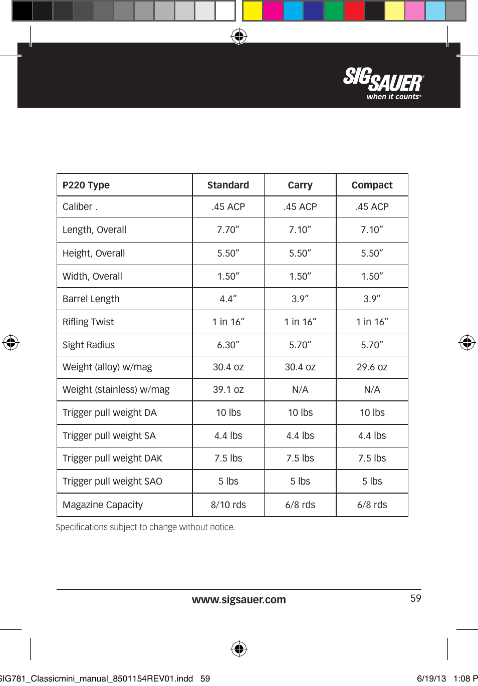 SIG SAUER P229 User Manual | Page 59 / 88