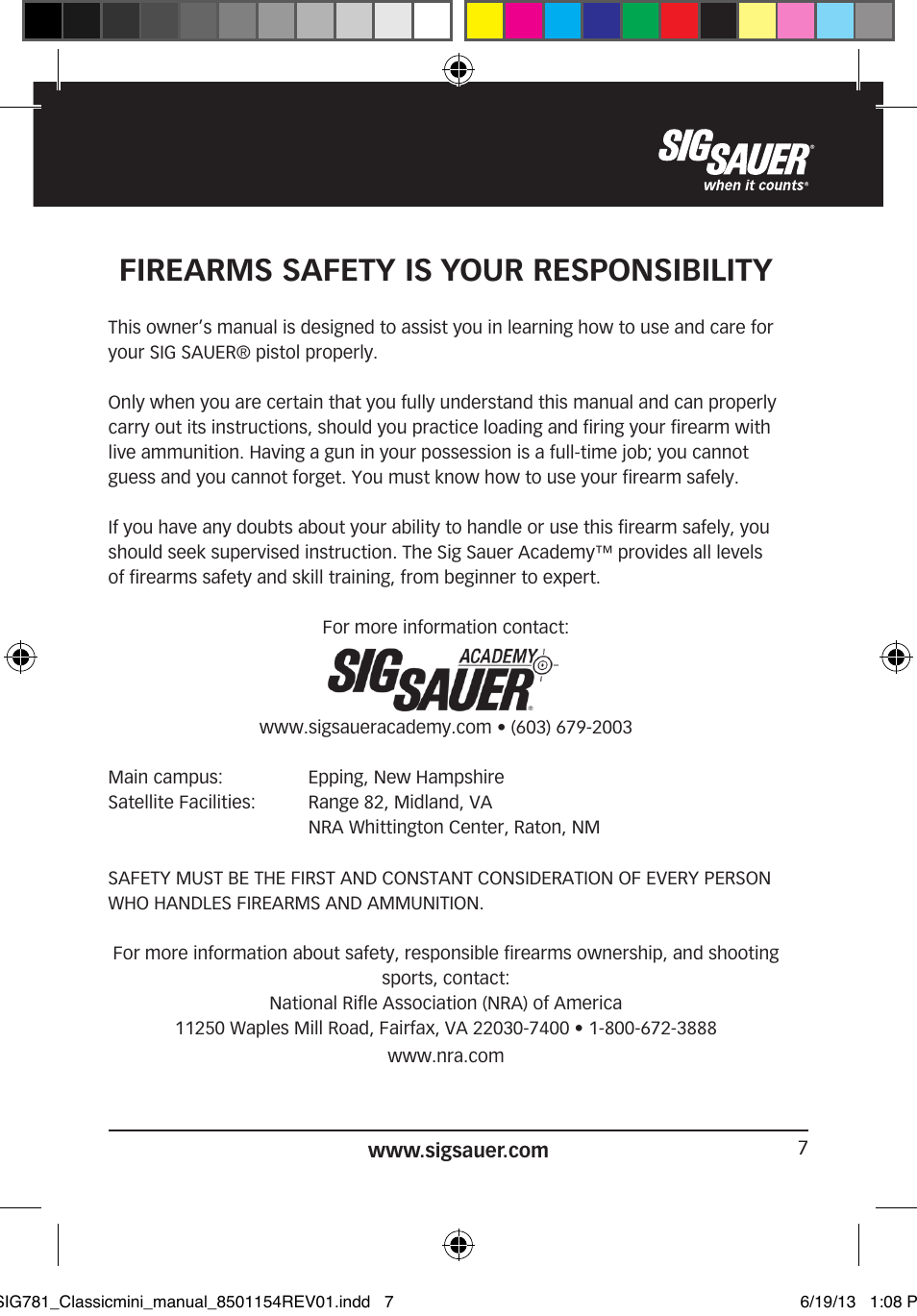 Firearms safety is your responsibility | SIG SAUER P229 User Manual | Page 7 / 88