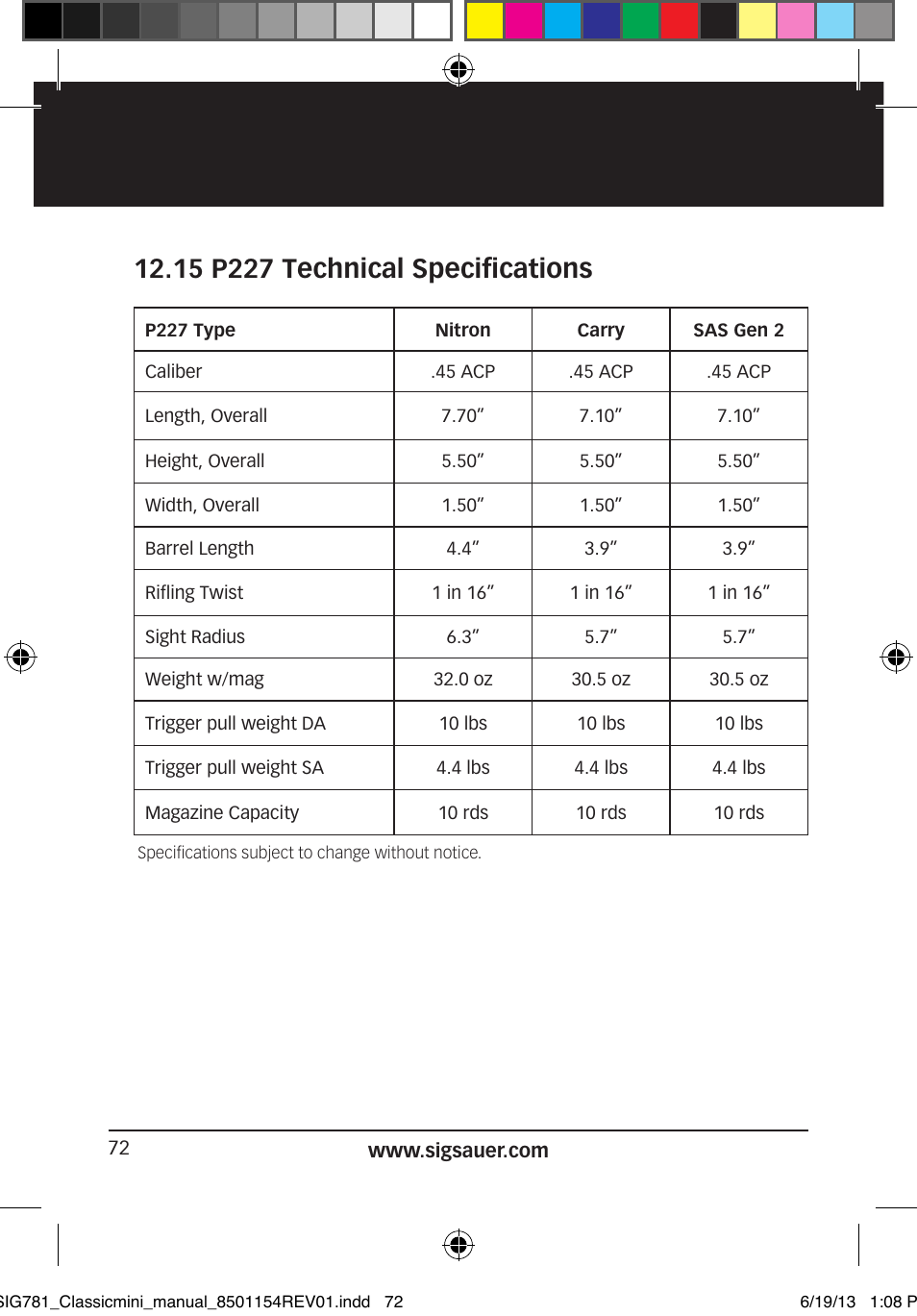 SIG SAUER P229 User Manual | Page 72 / 88