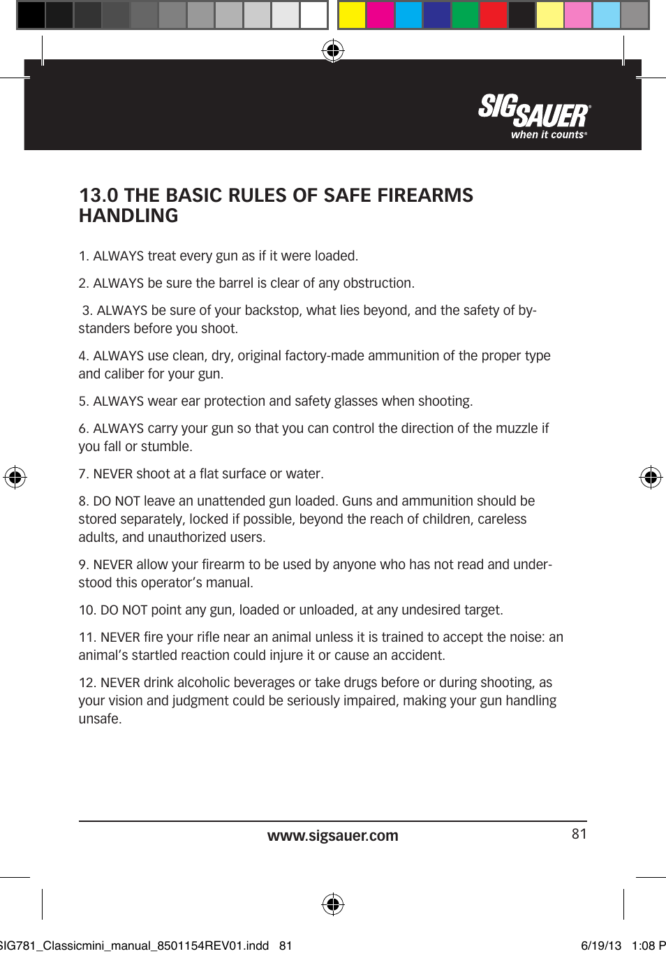 0 the basic rules of safe firearms handling | SIG SAUER P229 User Manual | Page 81 / 88