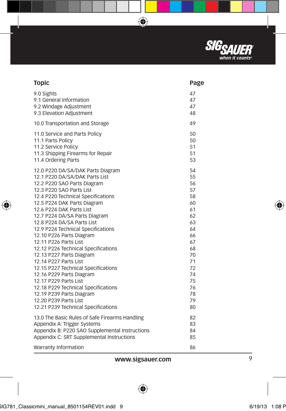 SIG SAUER P229 User Manual | Page 9 / 88