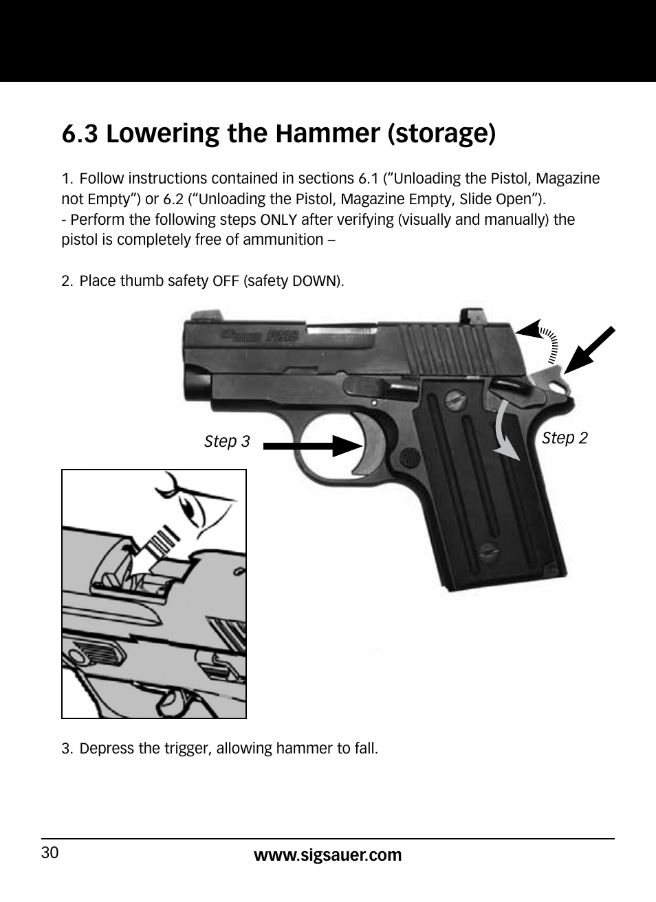 3 lowering the hammer (storage) | SIG SAUER P938P User Manual | Page 30 / 68