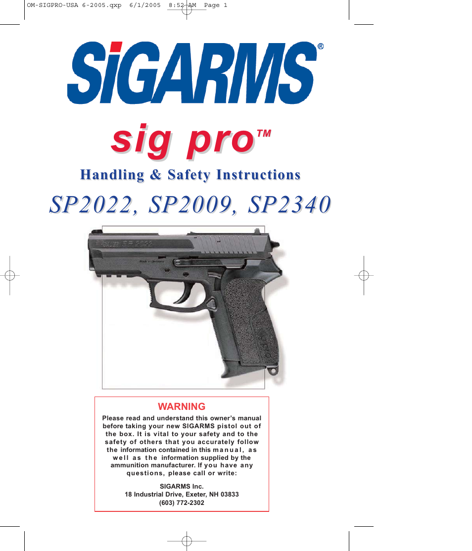 SIG SAUER SP2009 User Manual | 24 pages