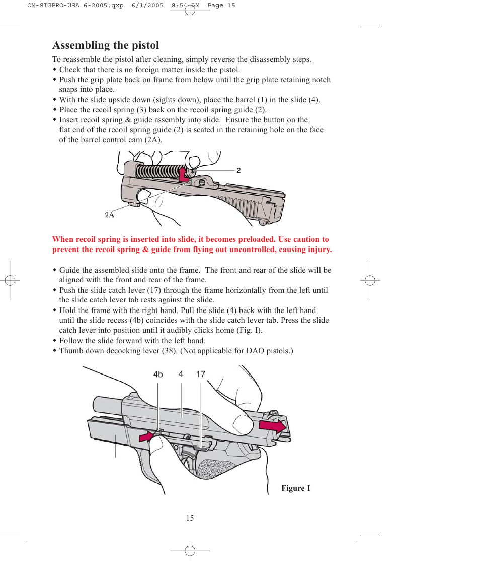 Assembling the pistol | SIG SAUER SP2009 User Manual | Page 15 / 24