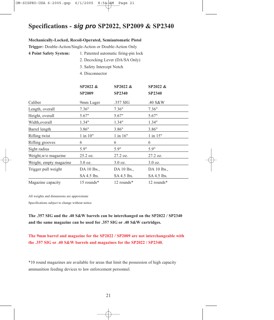 SIG SAUER SP2009 User Manual | Page 21 / 24