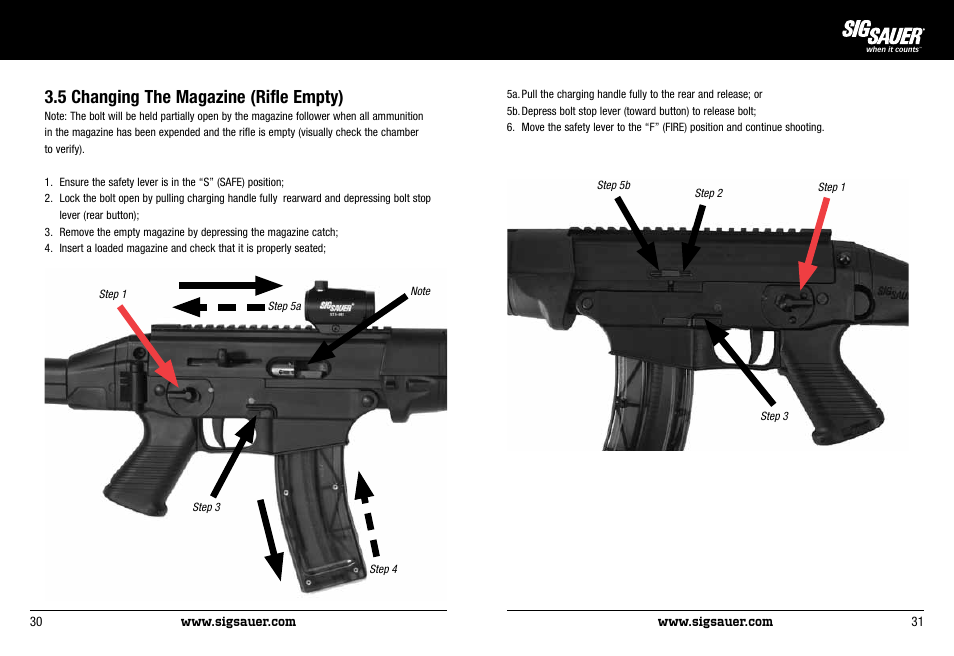 5 changing the magazine (rifle empty) | SIG SAUER SIG522 Rifle User Manual | Page 16 / 31