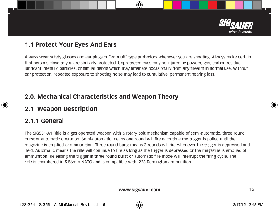 1 protect your eyes and ears | SIG SAUER SIG 551-A1 Rifle User Manual | Page 15 / 100