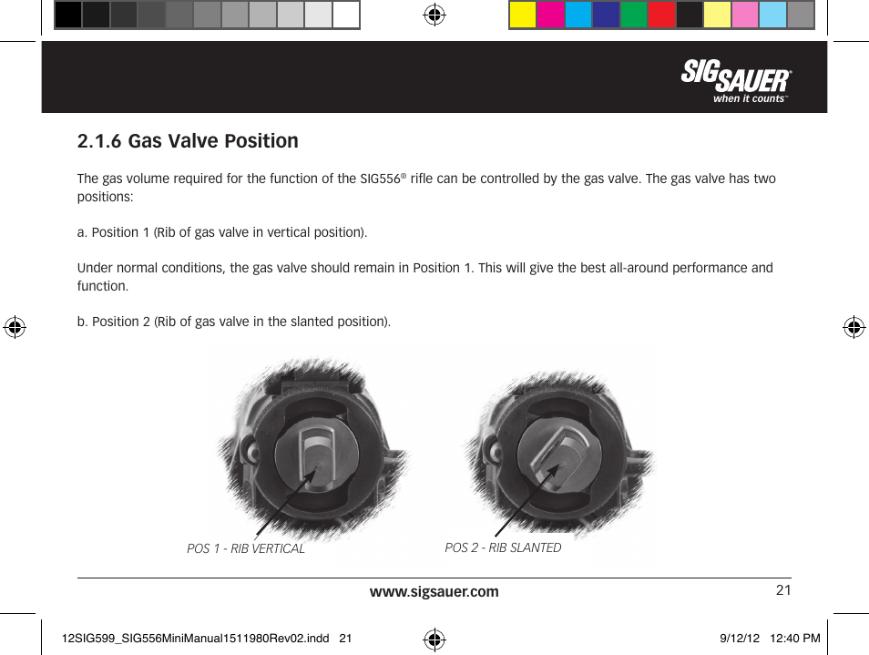 6 gas valve position | SIG SAUER SIG556 User Manual | Page 21 / 104