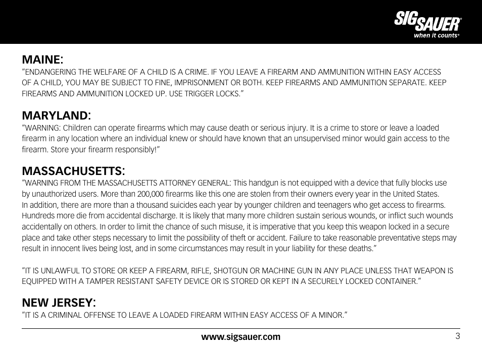 Maine, Maryland, Massachusetts | New jersey | SIG SAUER SIG556xi User Manual | Page 3 / 84