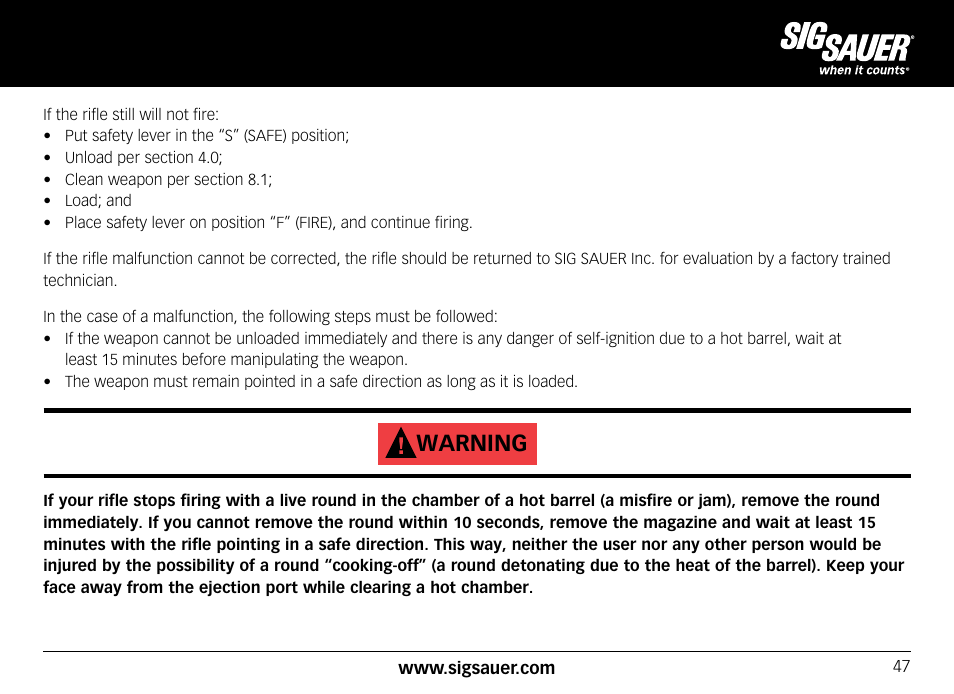 Warning | SIG SAUER SIG556xi User Manual | Page 47 / 84