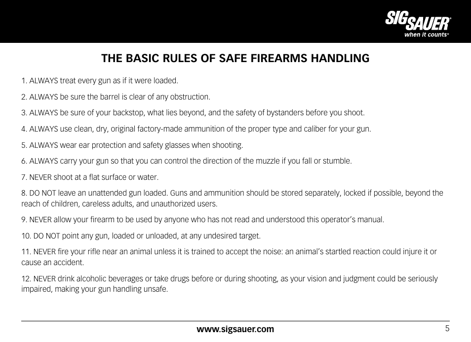 The basic rules of safe firearms handling | SIG SAUER SIG556xi User Manual | Page 5 / 84