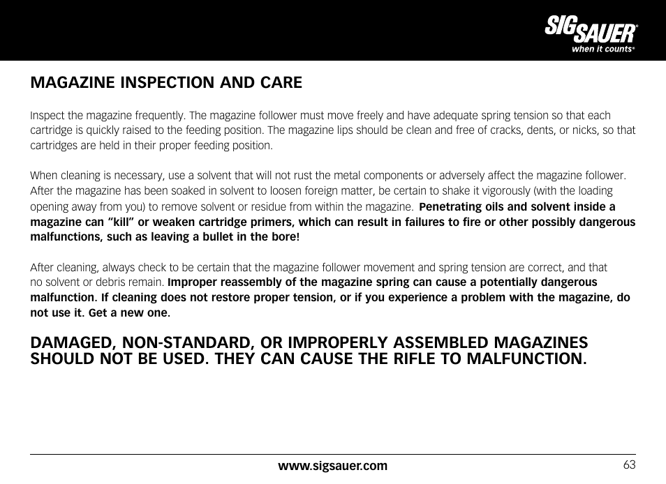 Magazine inspection and care | SIG SAUER SIG556xi User Manual | Page 63 / 84