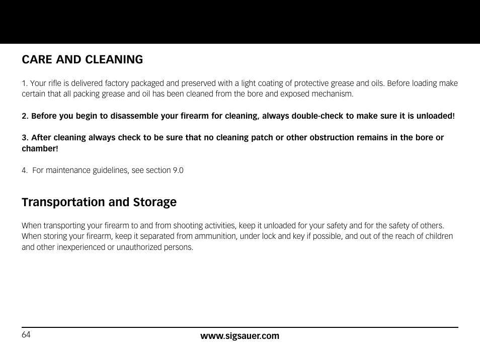 Care and cleaning, Transportation and storage | SIG SAUER SIG556xi User Manual | Page 64 / 84