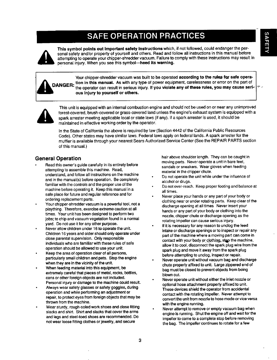 Safe operation practices, General operation | Craftsman 247.77763 User Manual | Page 3 / 10