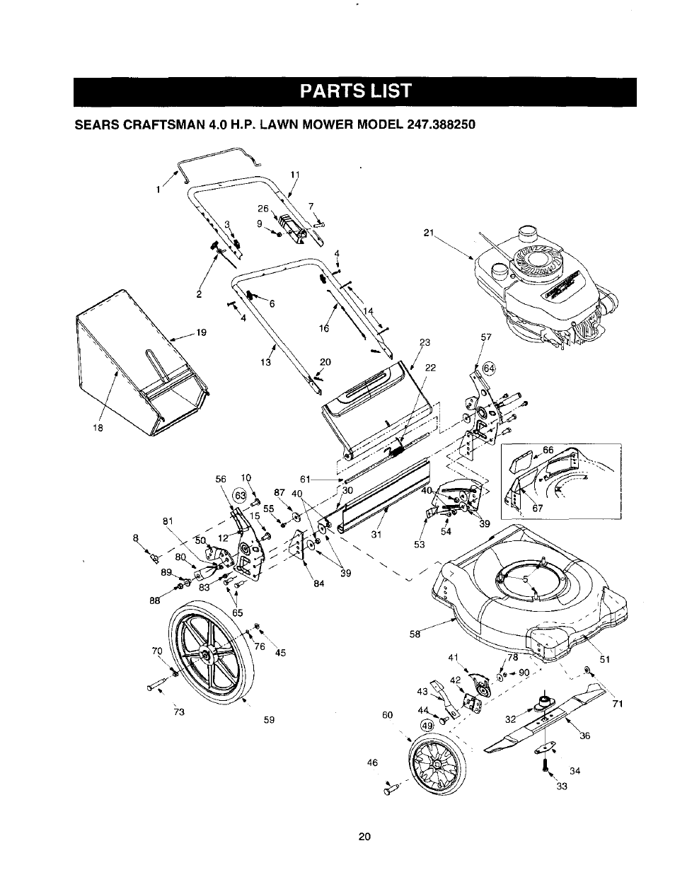 Parts list | Craftsman 247.388250 User Manual | Page 20 / 26