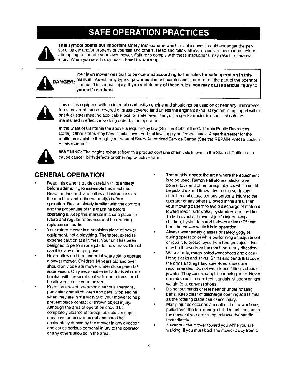 Safe operation practices, General operation | Craftsman 247.388250 User Manual | Page 3 / 26