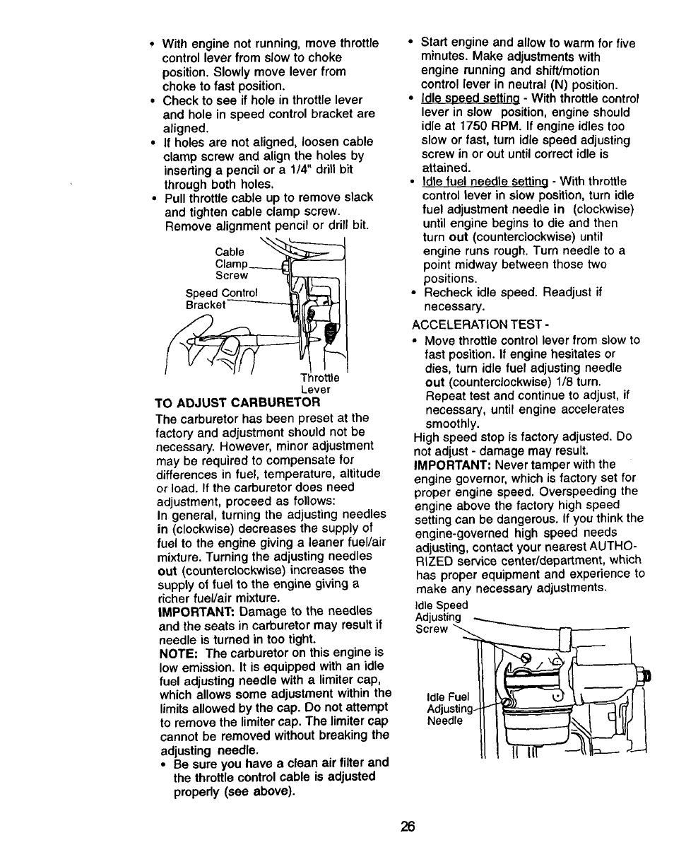 To adjust carburetor | Craftsman 917.271061 User Manual | Page 26 / 60