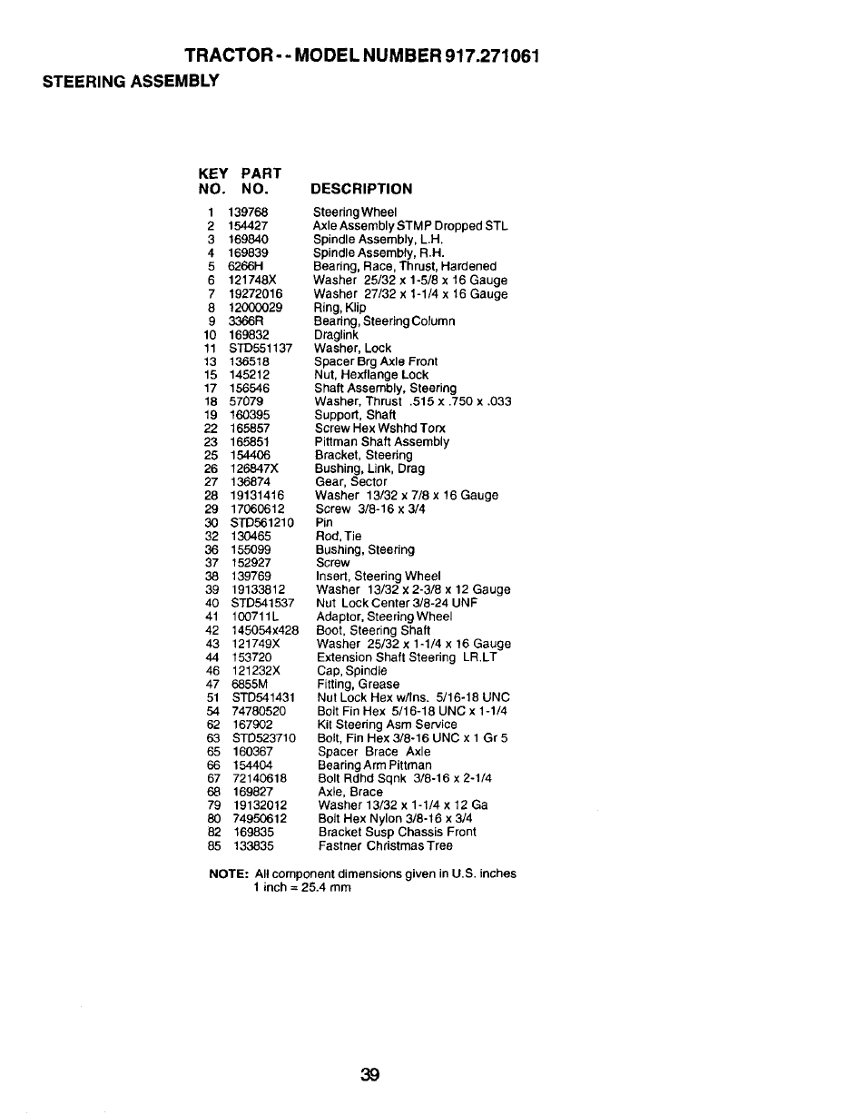 Key part no. no. description | Craftsman 917.271061 User Manual | Page 39 / 60
