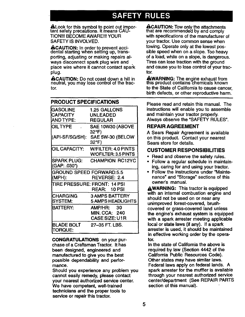 Safety rules | Craftsman 917.271061 User Manual | Page 5 / 60