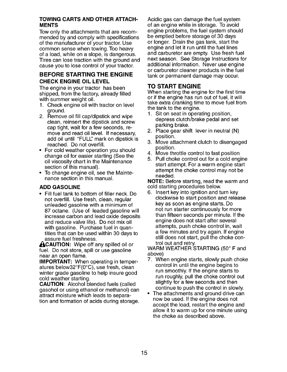 Engine, To start engine | Craftsman 917.273510 User Manual | Page 15 / 56