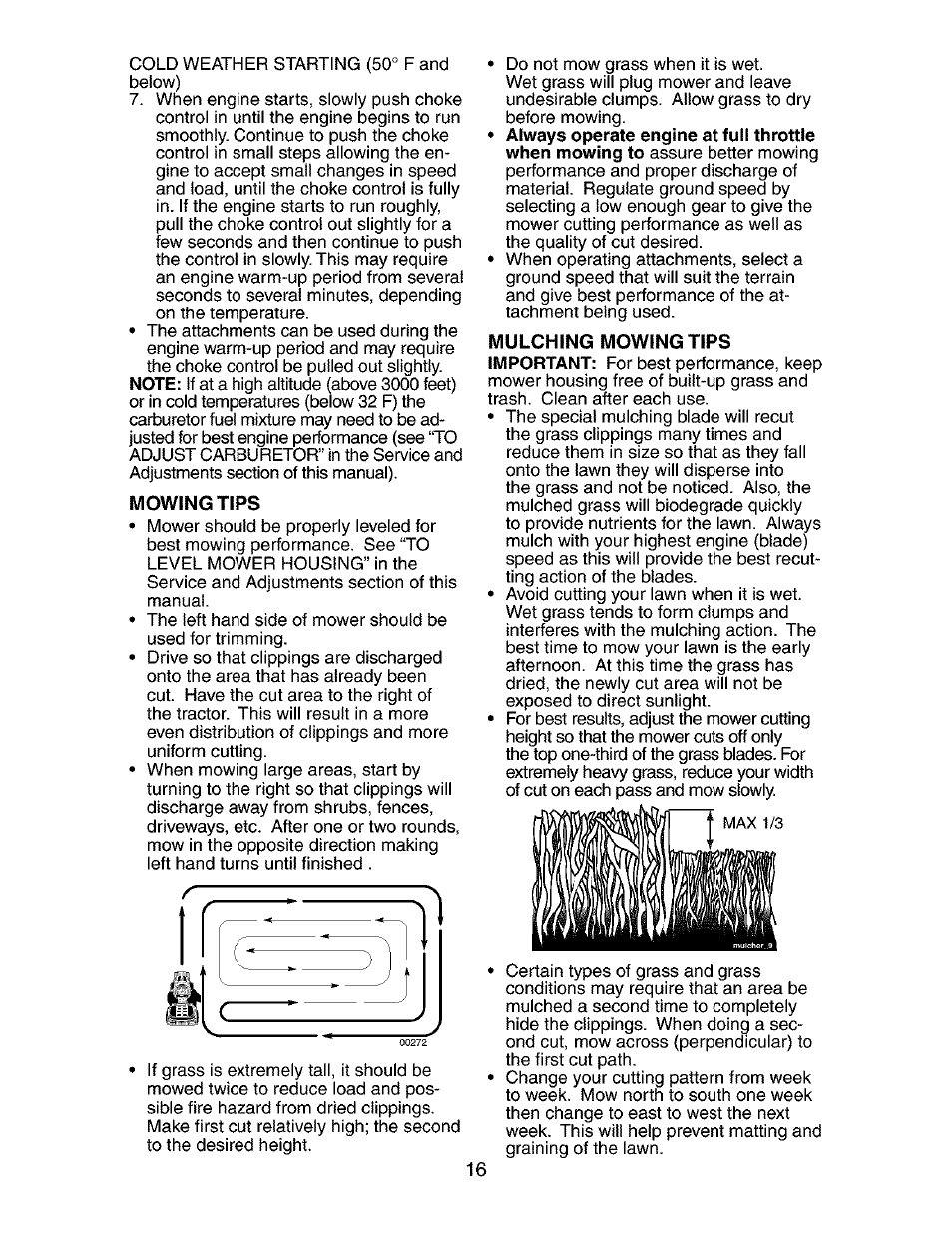 Mowing tips, Mulching mowing tips | Craftsman 917.273510 User Manual | Page 16 / 56