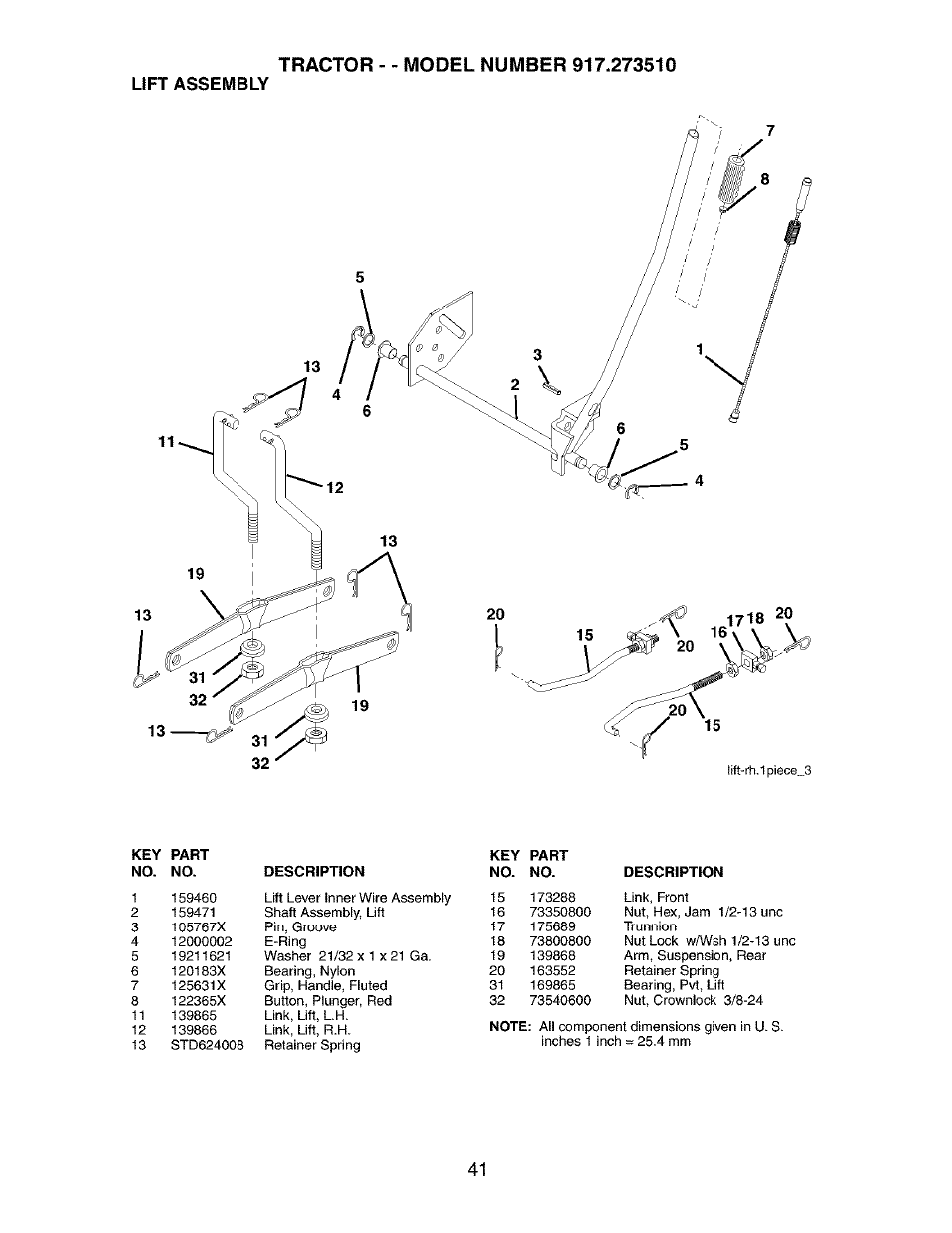 Lift assembly | Craftsman 917.273510 User Manual | Page 41 / 56