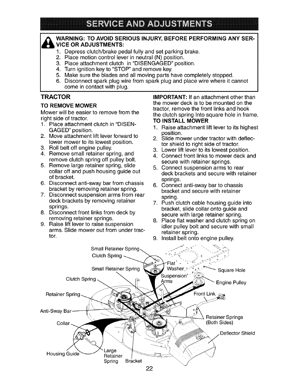 To remove mower | Craftsman 917.27316 User Manual | Page 22 / 60