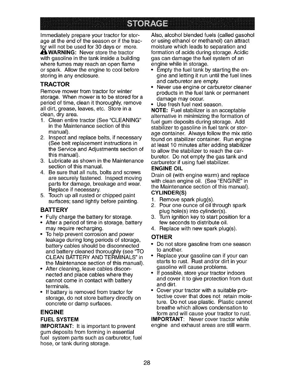 Engine oil | Craftsman 917.27316 User Manual | Page 28 / 60