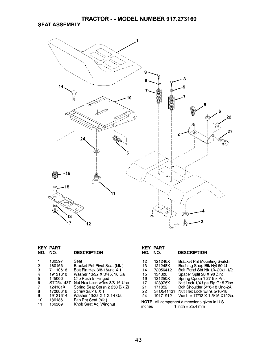 Seat assembly | Craftsman 917.27316 User Manual | Page 43 / 60