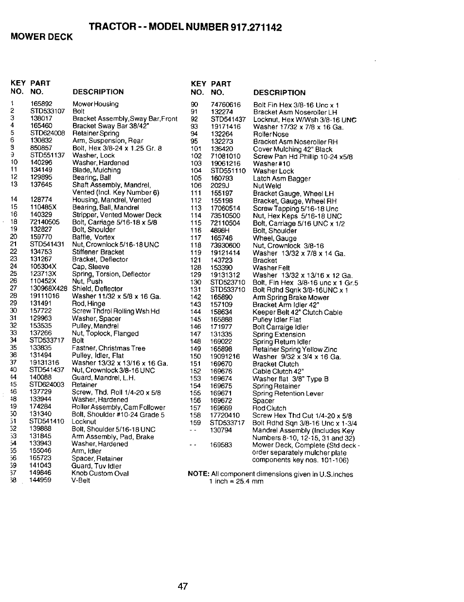 Mower deck | Craftsman 917.271142 User Manual | Page 47 / 60