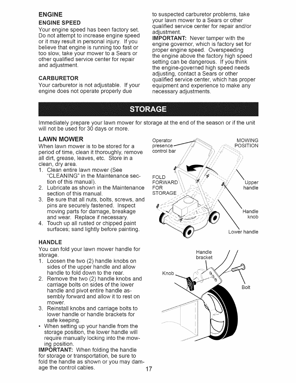 Storage, Lawn mower | Craftsman 917.374160 User Manual | Page 17 / 48