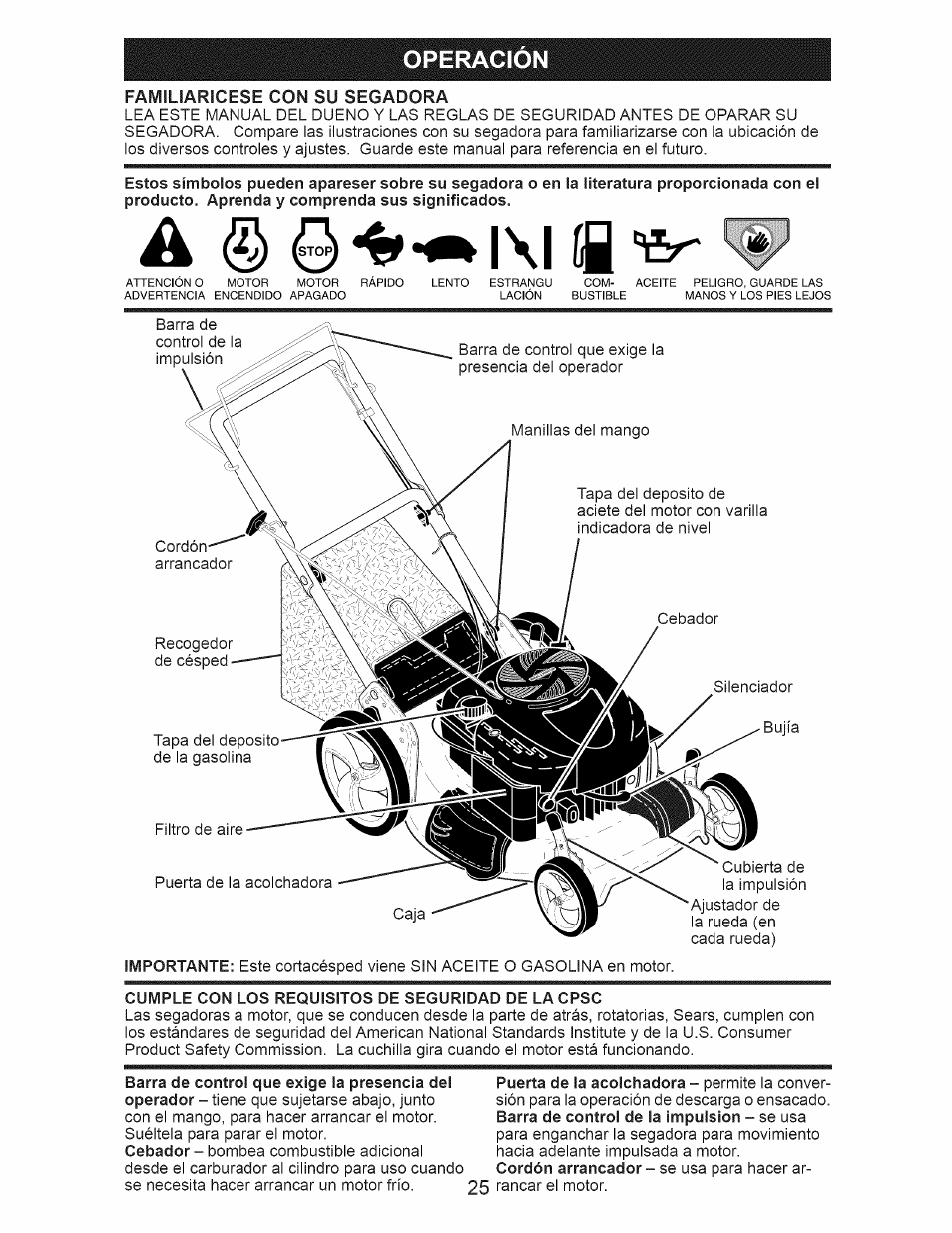 Cumple con los requisitos de seguridad de la cpsc, A ^ l\l íq, Operacion | Craftsman 917.374160 User Manual | Page 25 / 48