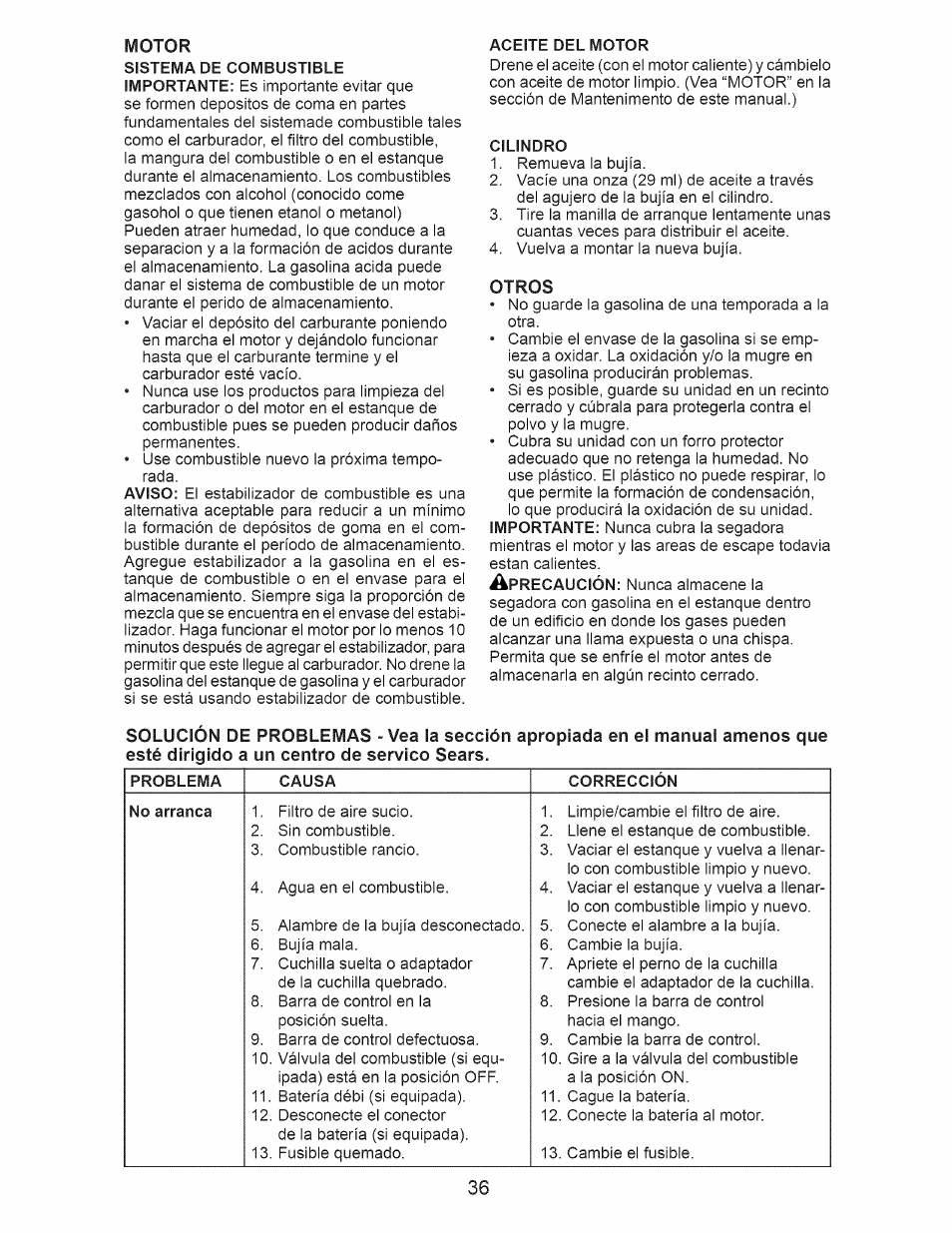 Cilindro, Otros, Motor | Craftsman 917.374160 User Manual | Page 36 / 48