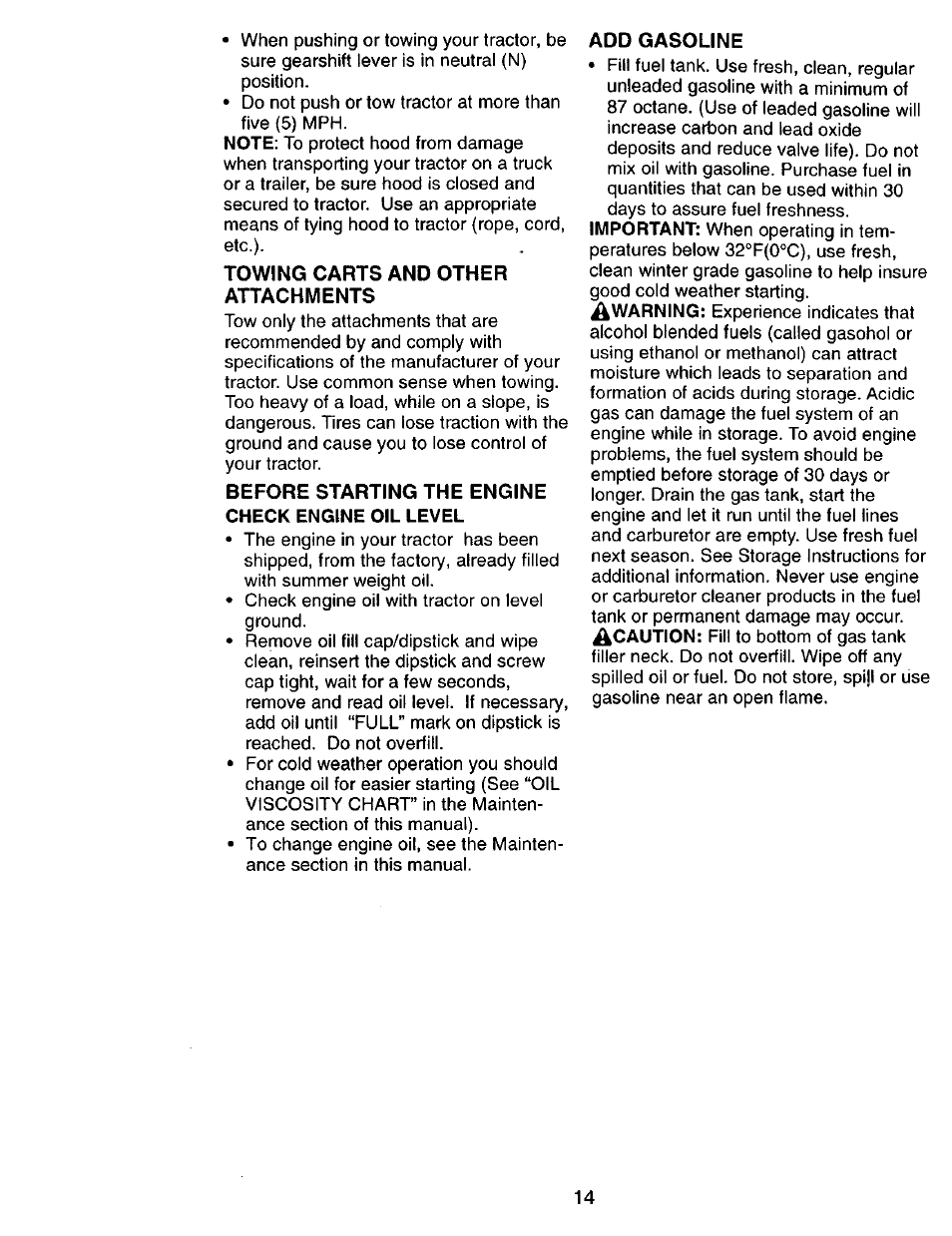 Towing carts and other attachments, Before starting the engine check engine oil level | Craftsman 917.270751 User Manual | Page 14 / 60