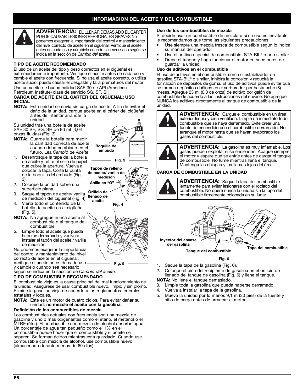 Advertencia | Craftsman 316.79191 User Manual | Page 24 / 40