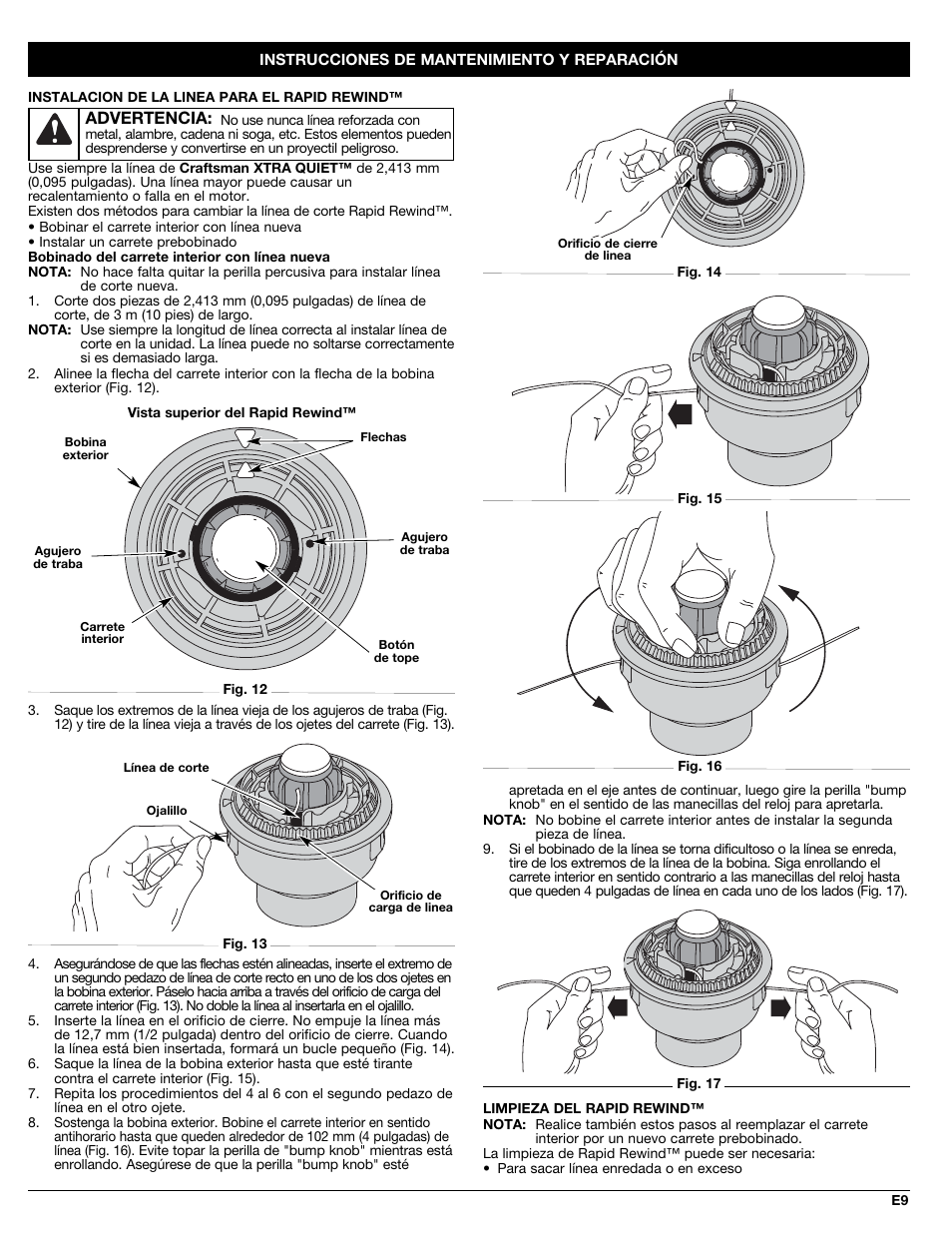 Advertencia | Craftsman 316.79191 User Manual | Page 27 / 40